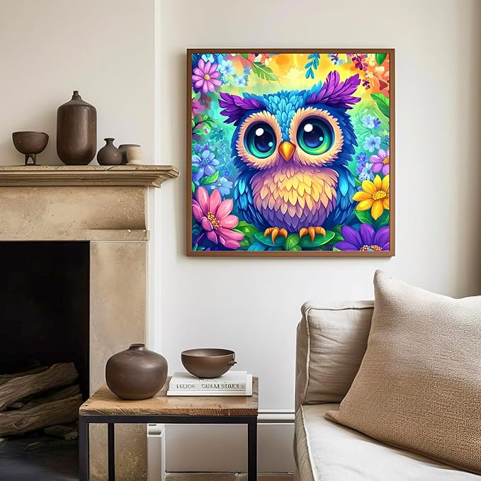 Owl Paint by Numbers Kit for Kids with Frame, Owl Paint by Numbers for Kids Ages 4-8-12, DIY Acrylic Oil Painting for Home Wall Art Decor Gift 7.8x7.8 inch (with Frame Easel)