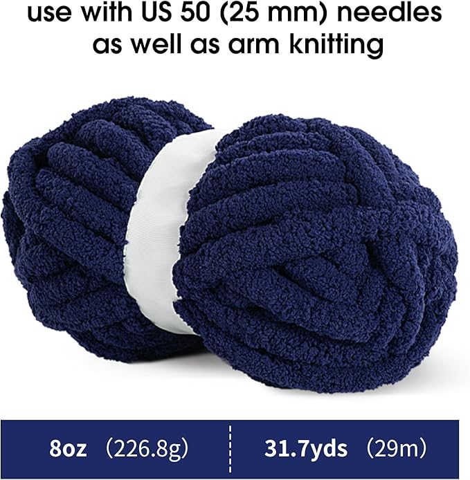 MABOZOO Assorted Chunky Yarn for Crocheting 8 Pack,Fluffy Jumbo Chenille Yarn,Soft Plush Yarn Bulky,Giant Thick Fuzzy Yarn for Hand or Arm Knitting,Cream & Navy Blue(31.7 yds,8 oz Each Skein)