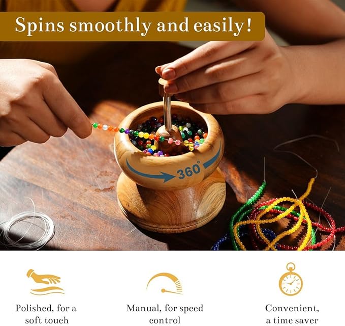 Shop LC Seed Bead Spinner for Bracelet Making Kit - Clay Beads Spinner with Big Eye Beading Needle and 3 Meter Long Thread Wooden Crafting Valentines Day Gifts for Womens - Teak Wood