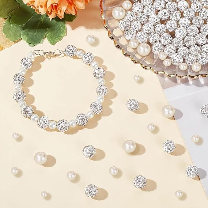 702 Pcs Pearl Beads for Bracelet Making Kit Rhinestone Baseball Beads for Jewelry Making Off-White Pearl Bracelet Bead Charms Necklace Earrings DIY Craft for Women Adult Pearls Bead for Crafting