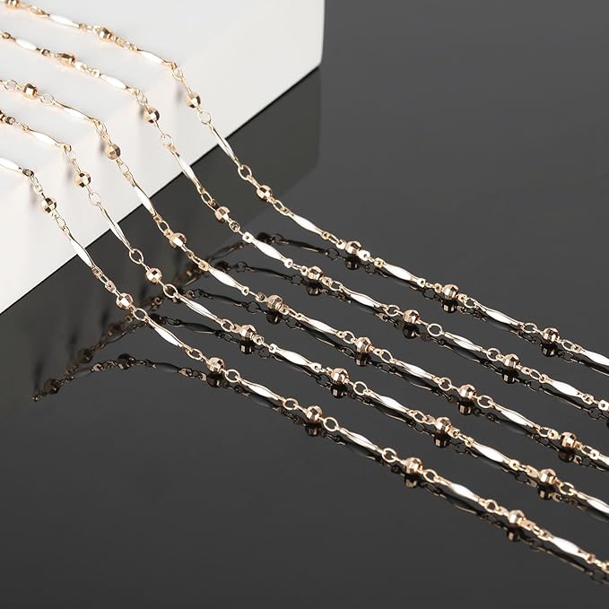 KYUNHOO 4 Meters Satellite Beaded Chain for Jewelry Making White Oil Drip Chain Link Gold Plated Brass Chain Spool for Women Making Jewelry Crafting Finding Supplies