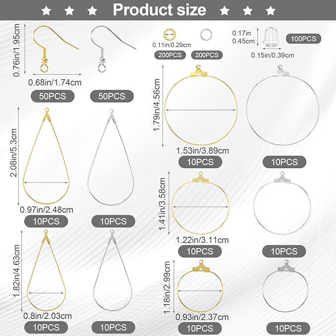 OIIKI 700pcs Hypoallergenic Earring Making Kit, Gold/Silver Plated Earring Hooks, Earring Beading Hoop, Clear Rubber Earring Backs, Jump Rings for DIY Jewelry Making, Earring Making Supplies