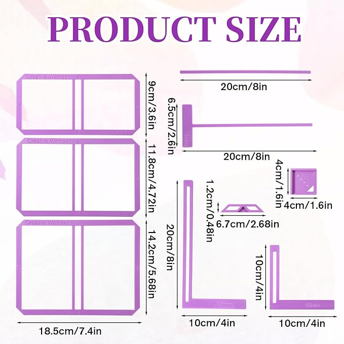 9Pcs Book Binding Easy Scrapbooking Tools, Bookbinder Stencils and Cutter Guide Kit, L T I Ruler + Corner Miter + Eyelet Guiding Bookbinding Tools for Notebook Calender Junk Journal Handbook(Purple)