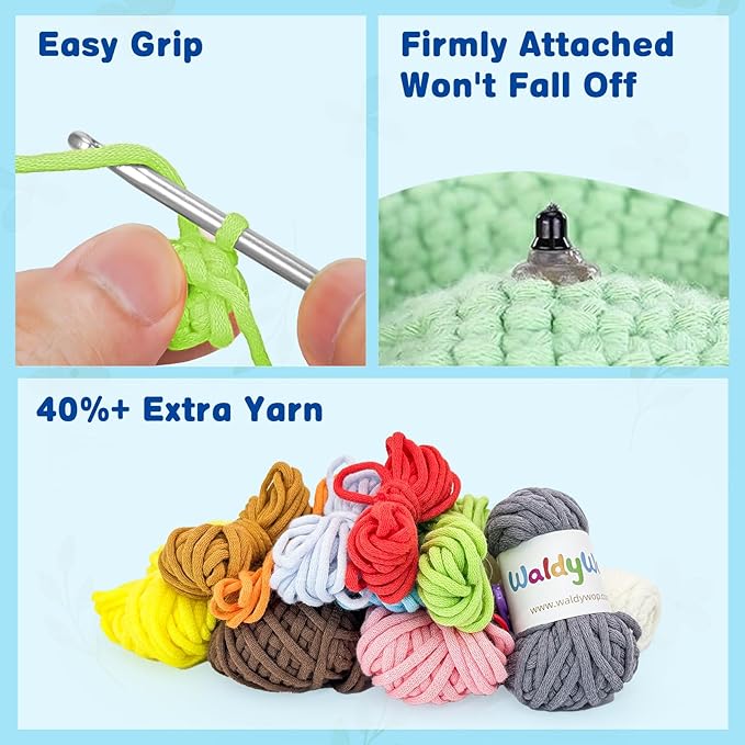 WaldyWop Crochet Kit for Beginners: 3 Animal & Flower Bookmarks Knitting Kits for Starter w/Easy Yarn, Crochet Hook&Easy Video Tutorials-Wobbles Crochet Animal Kit for Adults, Birthday Gifts for Women