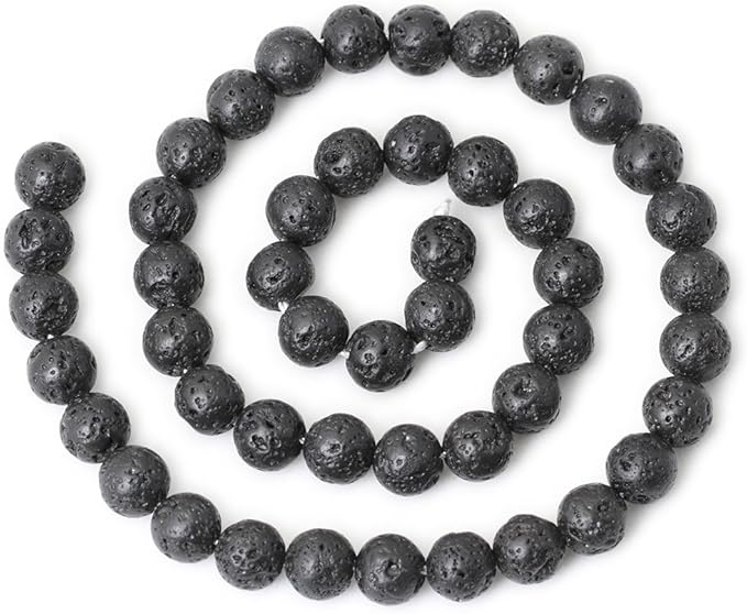 cheavian 8mm 45pcs black lava volcanic stone gemstone round loose beads for jewelry making 1 strand 15"