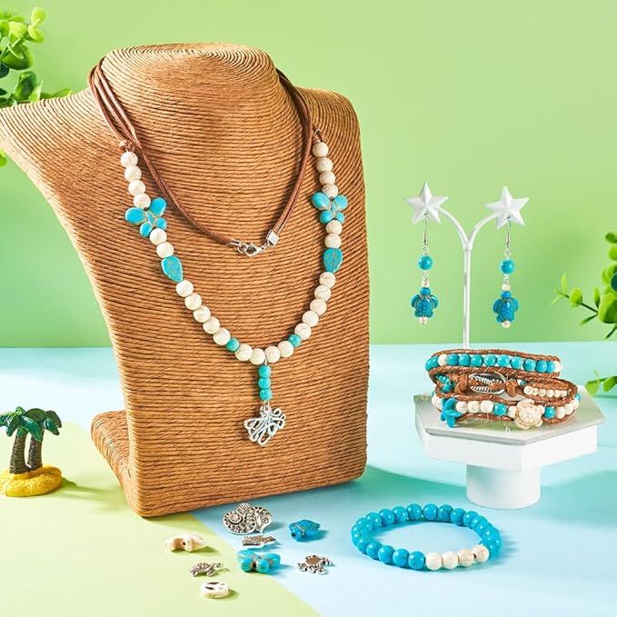 FASHEWELRY 315pcs Turquoise Bead Bracelet Making Kit 4mm/6mm/8mm Round Turquoise Gemstone Beads Ocean Theme for Necklace Earrig DIY Jewelry Making
