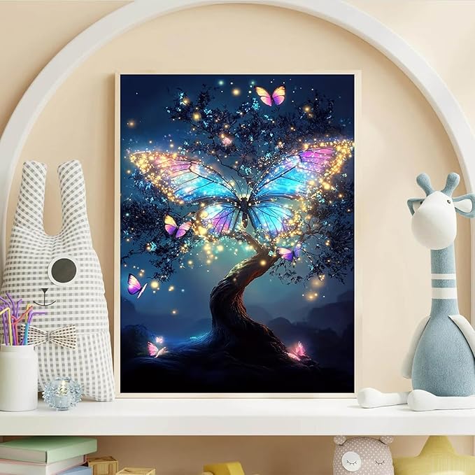 WUDWL Diamond Art Kits for Adults, Butterfly-Tree of Life DIY Modern Diamond Painting Kits 5D Diamond Dots Gem Art Crafts with Tools, Round Full Drill Crafts for Home Wall Decor&Gift-12x16in