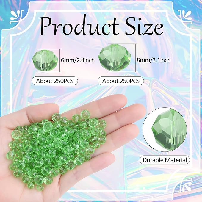 DUQGUHO Crystal Green Beads,500 Pcs Glass Beads for Jewelry Making Loose Beads Bulk Glass Beads for Bracelets Crafts Earring 6/8mm