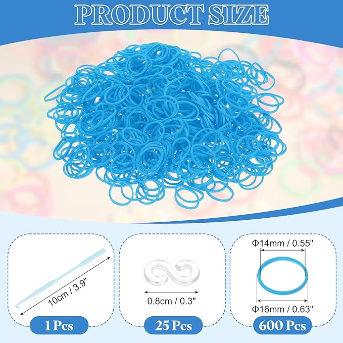 uxcell 600Pcs Loom Rubber Band, Bracelet Making Refill Kit Elastic Loom Band with 25Pcs S-Clips and 1Pcs Crochet Hooks for Weaving DIY Handcrafts, Light Blue