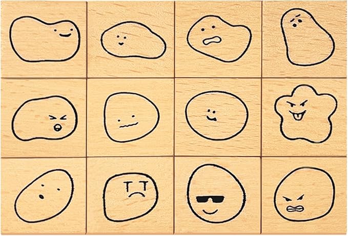 Mood Expression Wooden Rubber Stamps Kit - 12Pcs Emoticon Theme Stamps for Diary Planner, Scrapbooking, Card Making, Journal Decor and Bullet Journal