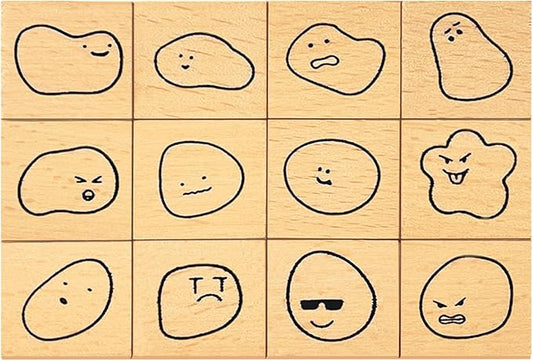 Mood Expression Wooden Rubber Stamps Kit - 12Pcs Emoticon Theme Stamps for Diary Planner, Scrapbooking, Card Making, Journal Decor and Bullet Journal
