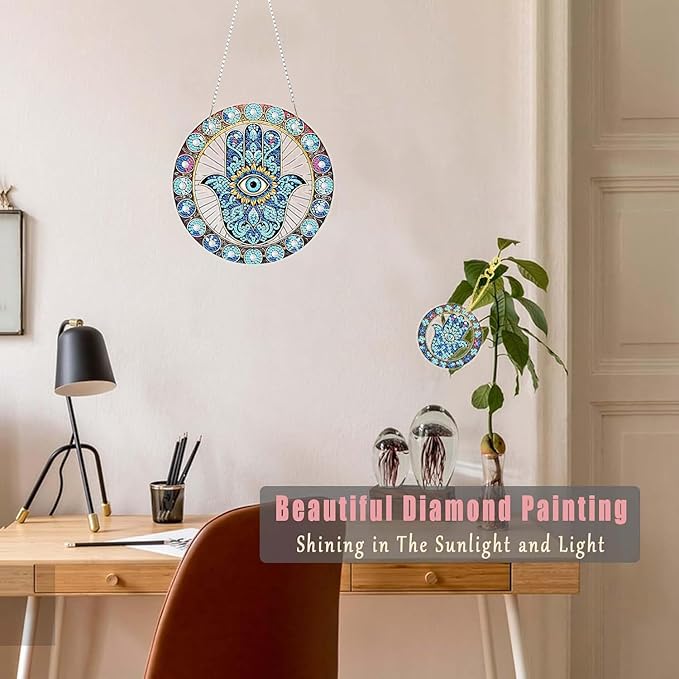 Masendp Devil's Eye Diamond Painting Hanging Ornament Kit, DIY Special-Shaped Rhinestone Window Hanging Kit, Suitable for Home and Garden Wall Decoration Gifts