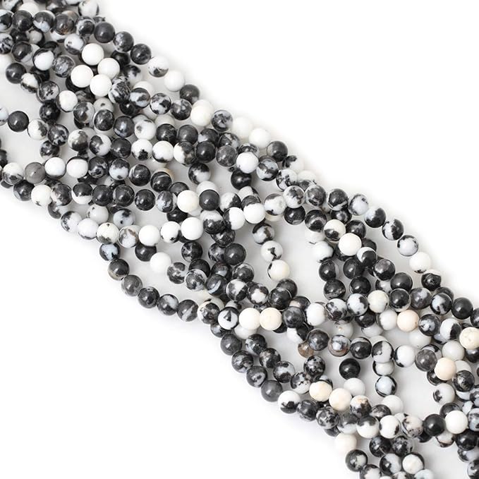 cheavian 60pcs 6mm natural black white zebra jasper gemstone round loose beads crystal energy stone for diy jewelry making 1 strand 15"
