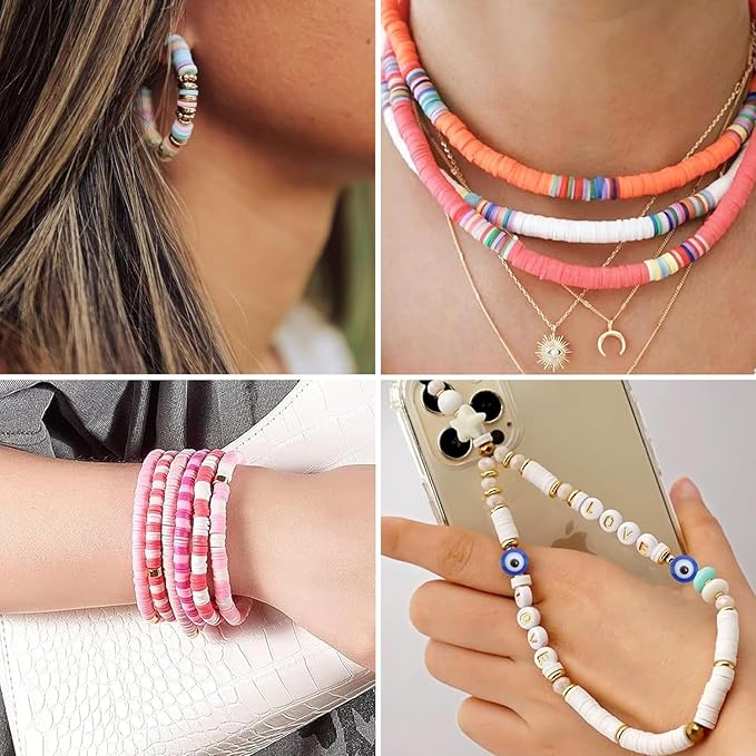 6mm Flat Round Spacer Beads, Clay Beads for Bracelets Making Kit, Heishi Polymer Flat Disc Spacer Beads for Jewelry Making, Clay Beads for Jewelry Making Gold Beads Silver (3000pcs)