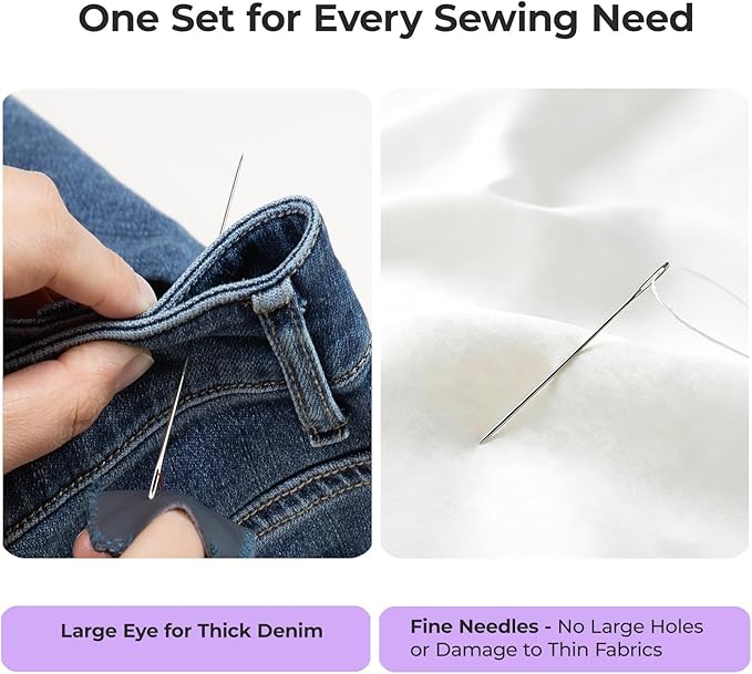 HTVRONT 106 PCS Sewing Needles Large Eye Hand Sewing, 9 Size Stainless Steel Needles, Embroidery Needle Threads with Leather Thimble Finger cots for Crafts, Repair, Quilting (Sliver 106PCS)