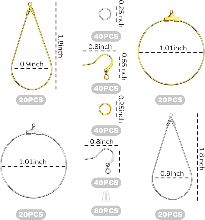Earring Making Kit with 740 PCS Beading Hoop Earring Finding Component Accessories Hooks Jump Rings Loop Earring Backs Beads and Charms for Jewelry Making(740)