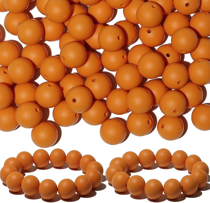 120pcs Richbunnys 15mm Bulk Silicone Beads for Pens and Keychain Making,Large Bead for Necklace and Bracelets Making,Assorted Rubber Beads Set（Beeswax Yellow）