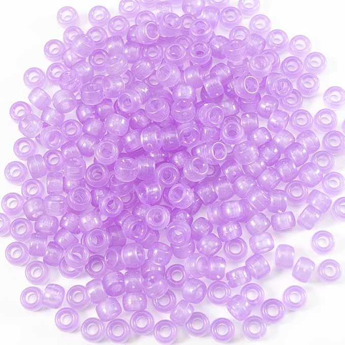 Gxueshan 1000 Pcs Acrylic Plastic Translucent Purple Pony Beads 6x9mm Large Hole Bulk Kandi Beads for Friendship Bracelet Necklace Jewelry Making Pens Hair Braiding Kit