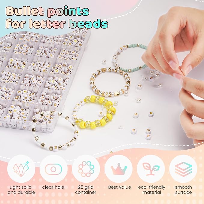 1400 Pcs Letter Beads Kit, 28 Styles White Acrylic Alphabet Letter Beads for Jewelry Making wiht Number Heart Bead Friendship Bracelet Kit