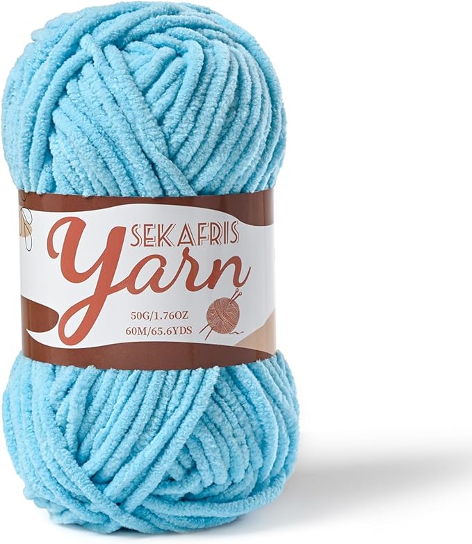 Fluffy Velvet Yarn for Crocheting，Baby Blanket Yarn for Crocheting Soft，50g(65.6yds) Amigurumi Yarns，Plush Chenille Crochet Yarns，Puzzle Yarn for Crochet Weaving Craft(Azure)