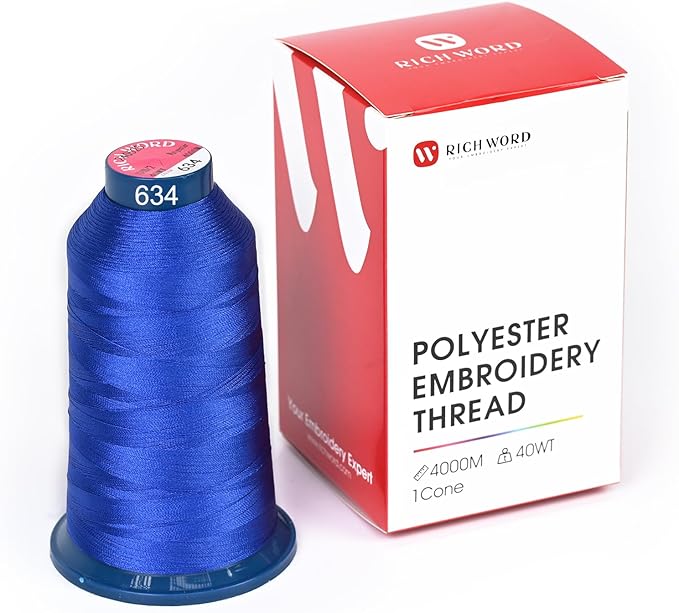 Poolin Embroidery Machine Thread Richword Selected Blue 4000M 40WT Polyester Embroidery Thread – Smooth, Strong Single Spool for Home & Commercial Machines 0634