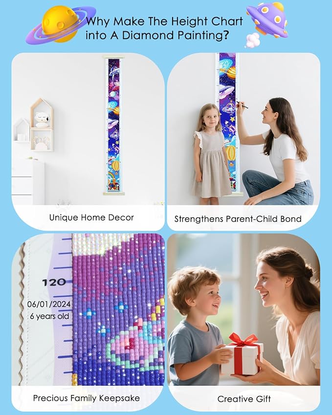 forever young DIY Growth Chart for Wall Diamond Art Kits for Kids Diamond Painting Kits for Adults, Square Drill Diamond Painting Kit, Gem Art Kit with Diamond Dots,City Height Chart 47.2 x 3.9 Inch