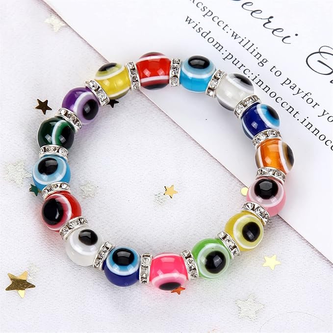 Xeahung 200 Pcs Round Evil Eye Beads for Jewelry Making Bracelets Making Kit Evil Eye Beads Earrings Necklace Christmas Ornament Birthday Gifts (8mm, Mixed Color)