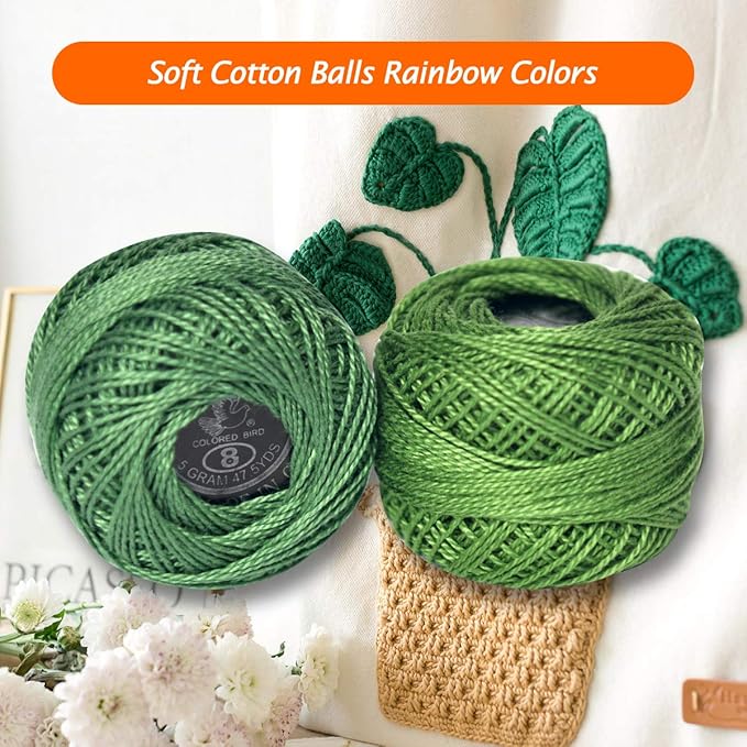 colored bird Crochet Thread 10 Balls Cardinal Size 8 for Crochet Hardanger Cross Stitch Needlepoint Hand Embroidery (Dark Green Series)