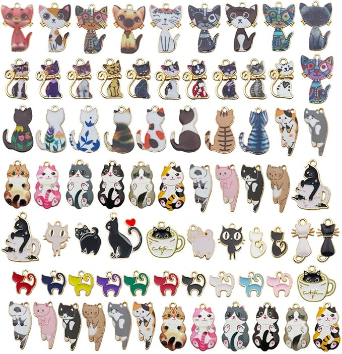 WOCRAFT 120pc Assorted Enamel Bracelet Cat Charms for Jewelry Making Crafts DIY Necklace Bracelet Keychain Crafting Charms Kit (SN815)