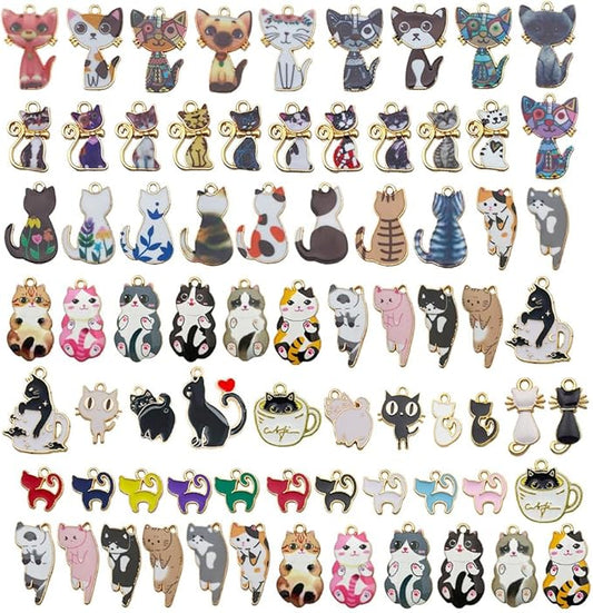 WOCRAFT 120pc Assorted Enamel Bracelet Cat Charms for Jewelry Making Crafts DIY Necklace Bracelet Keychain Crafting Charms Kit (SN815)