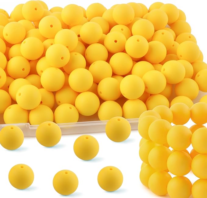65Pcs 19mm Silicone Beads for Keychain Making Bracelet Necklace, Bulk Round Silicone Beads for Pens（Yellow）