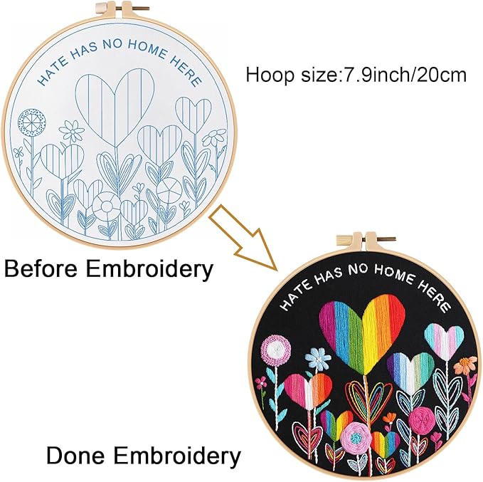Louise Maelys Flower Beginners Embroidery Kits,Cross Stitch Kit for Adults,DIY Needlepoint with LGBT Love Pattern,Including Cloth, Needles,Threads and Instruction