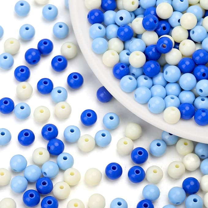 bonny boxx 200pcs 10mm mixed color acrylic round beads, assorted plastic loose gumball bubble gum beads bulk with hole for jewelry diy making crafting supplies (blue series)