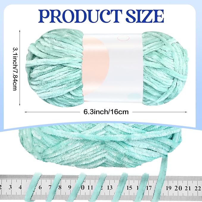 Woanger 20 Skeins Soft Chenille Yarn Velvet Blanket Yarn for Crocheting Hand Knitting Weaving DIY Craft, 10 Colors, 93 Yards Each (Blue Tone)