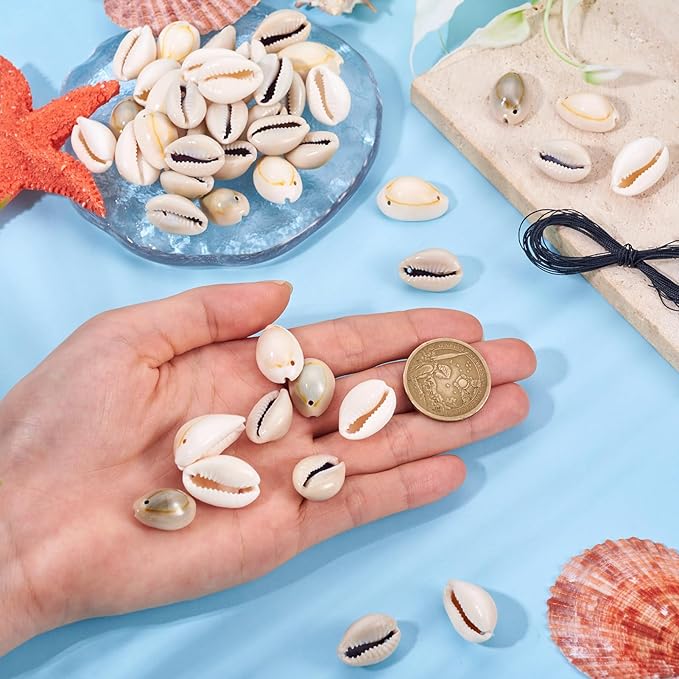 Cheriswelry 100Pcs Natural Shell Beads for Bracelet Making Cowrie Shells Spacer Beads Summer Beach Sea Shell Bead 18-23mm for DIY Necklace Earring Jewelry Making with Waxed Cotton Cords