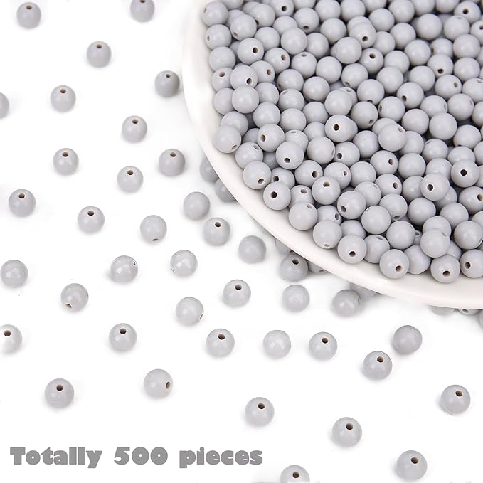 bonny boxx 500pcs 8mm smooth grey round beads, plastic resin bubblegum balls chunky gumball beads for necklace and bracelet making, crafting supplies