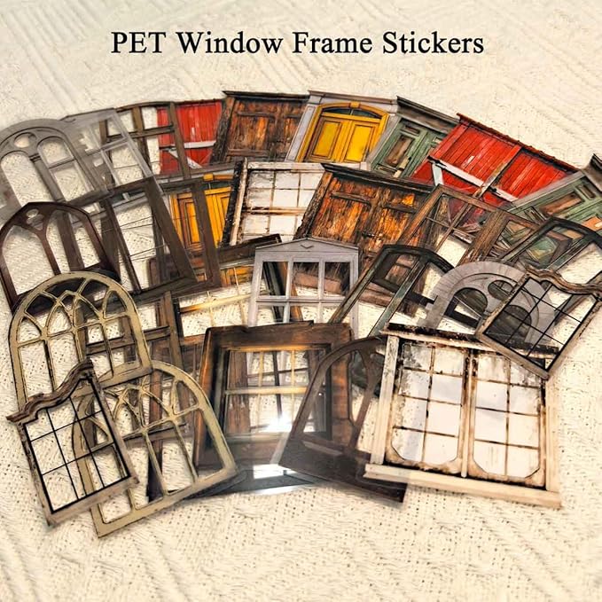 Vilikya 90Pcs Cottagecore Window Frame Stickers for Junk Journal Vintage Cutouts Scrapbook Stickers for Journaling Supplies, PET Stone Sticker & Wall Decoupage Paper for Collage Bujo DIY Craft Planner