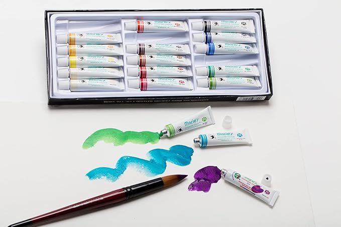 Marie's Artist Gouache Paint Sets - Highly Pigmented Gouache for Painting, Artists, Illustrators & Designers - Set of 18 Assorted Color Tubes (12mL/0.4oz)