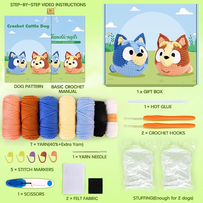 Acehochen Crochet Kit for Beginners, Beginner Crochet Kit for Adults with Step-by-Step Video Tutorials, Crochet Animal Kits Knitting Supplies (2 Pack)