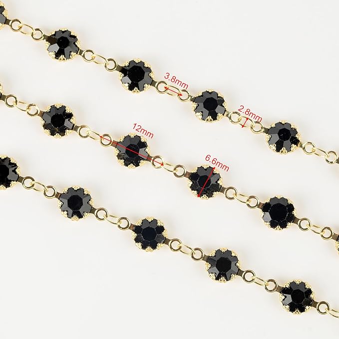UMAOKANG 3 Meters Black Crystal Chain for Jewelry Making 18K Gold Plated Brass Chains Bulk Women Necklace Bracelet DIY Jewelry Supplies