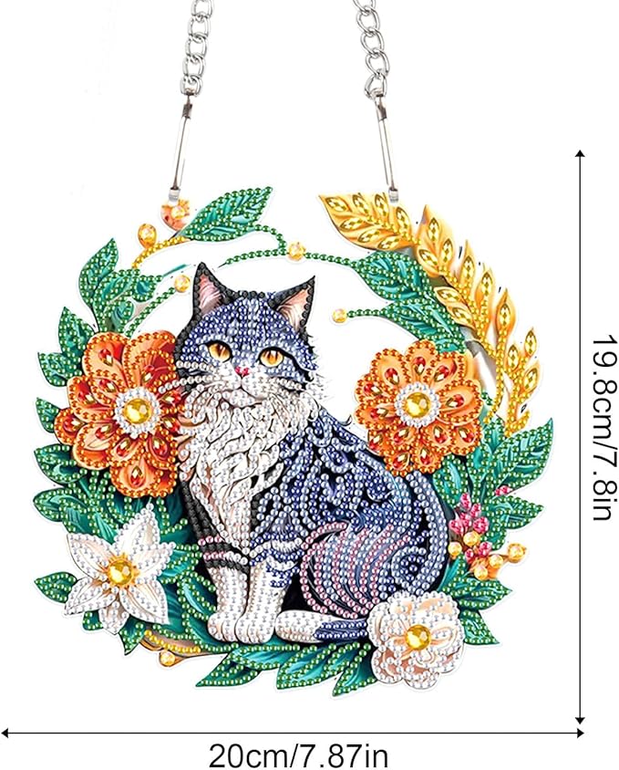 Flower Birdcage Design DIY Diamond Art Painting Wreath Kits Special Shaped Rhinestone Diamond Art Window Pendants Home Garden Wall Hanging Kits (Single Side Point Drill) (#11-Cat) (#13-Cat)