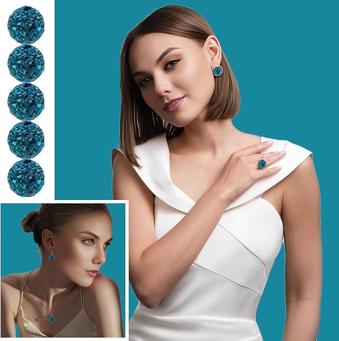 10mm Grade A Teal Rhinestone Beads for Baseball Necklace-Peacock Blue Round Disco Ball Bead Rhinestone Clay Beads for Earring Jewelry Making,Necklace Bracelet,DIY Craft Supplies(200 pcs)