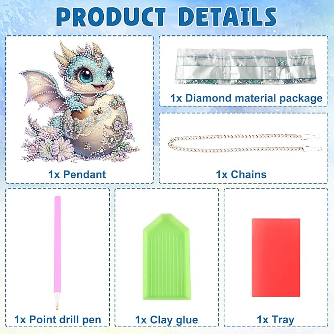 DOMROM Cute Dragon Diamond Art Hanging Kit for Adult, Special Shaped Rhinestone, 5D Diamond Art Painting Window Pendants, Home Wall Art Hanging Kits, Double Sided Hanging Ornament 5.1x7.6in