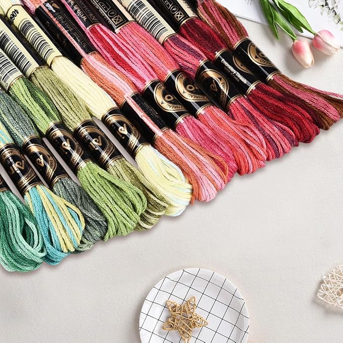 12 Skeins 105 Yards Cross Stitch Floss Embroidery Thread 6 Ply Variegated Friendship String Polyester Christmas Color Threads for Sewing Making Bracelets Clothes Stitching Decor Craft DIY