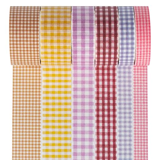 YUBBAEX 6 Rolls Plaid Washi Tape Set Basic Grid Masking Decorative Tapes for Arts, DIY Crafts, Journals, Planners, Scrapbooking, Wrapping (Basic Plaid)