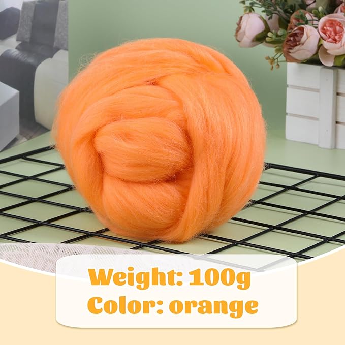 3.53oz Wool Roving, Wool Felting Supplies, Pure Wools, Chunky Yarn, Spinning Wool Roving for Needle Felting Wet Felting DIY Hand Spinning (Dark Orange)