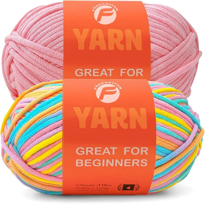 2 x 3.5Oz/120yds Beginner Easy Yarn for Crocheting and Knitting;Worsted-Weight Medium #4;Cotton Blend Yarn for Beginners Amigurumi DIY(Coral+Pink,2 Skein)