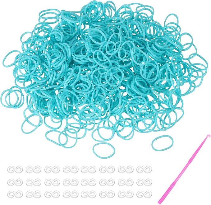 MECCANIXITY 600 Pcs Loom Rubber Bands Kit with 25 Pcs S-Clips 1-Hook Rubber Bands Refill Bracelet Making Kits for Weaving DIY Handcrafts Gift, Lake Blue