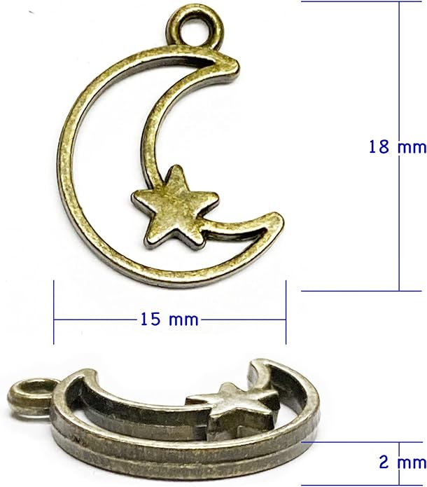 Heather's cf Celestial Beads Moon Charms Pendant Jewelry Making Earrings Necklace Bracelet Kit Findings Jump Rings Lobster Clasp Vintage Finish Plated Non Tarnish Look (Silver Star, 79-150Pcs)