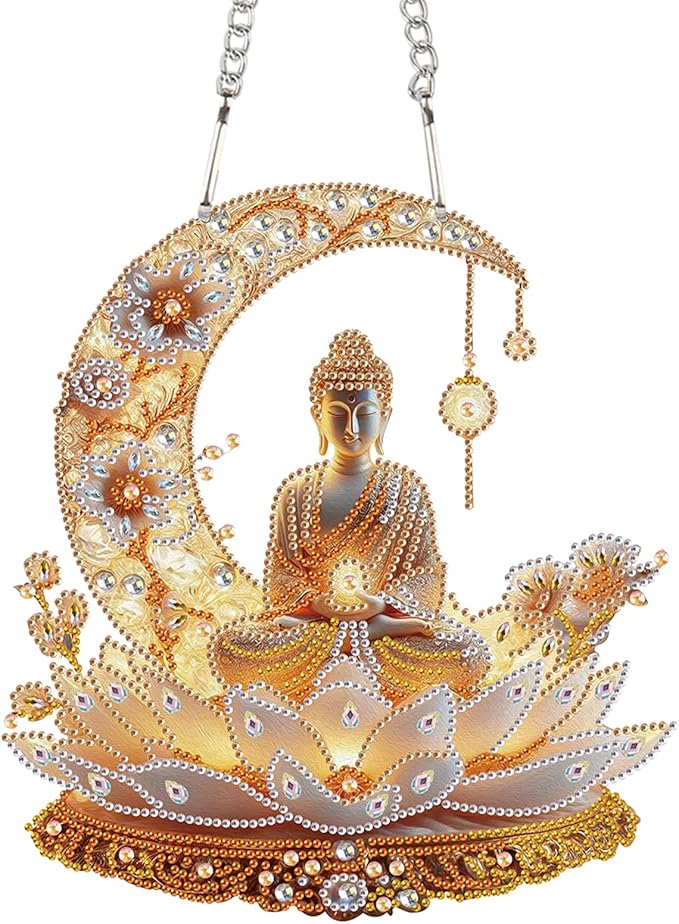 JZHYOAN DIY Hanging Diamond Craft Pendants Buddha Diamond Painting Art Hanging Kit Wind Chimes with Diamonds Art Window Pendants Craft for Adult Acrylic Pendant Ornaments Kits Crystal Arts Pendant